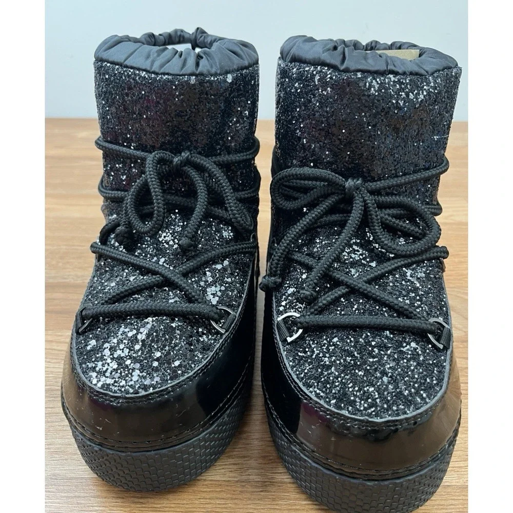 Olivia Miller Eclipse Moon Boots Black Glitter Puffy Winter Boots Size L (11-12)
